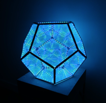 dodecahedron lamp with blue LEDs along edges