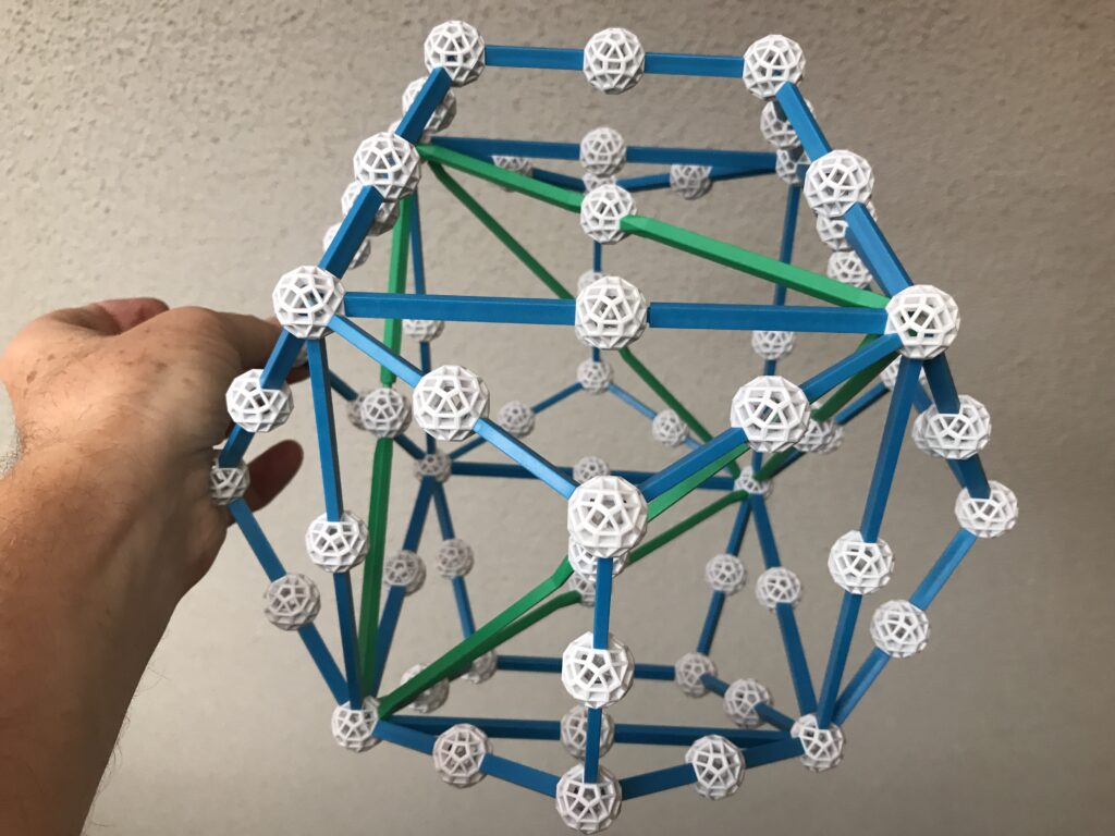 3 polyhedra; dodecahedron outermost: Nested Platonic Solids model using Zometool