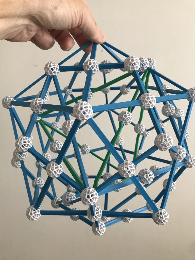 4 polyhedra; Icosahedron outermost: Nested Platonic Solids model using Zometool