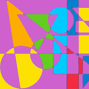 geometric art, color-filled intersections of simple 2D shapes shapes