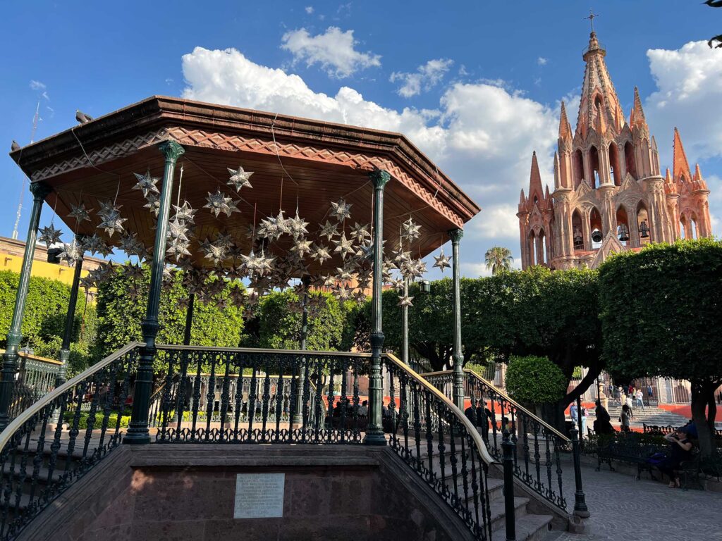 Small Stellated Dodecahedra hanging from the ceiling of the gazebo in the centro park adjacent to the Parrochia church, San Miguel de Allende, Mexico