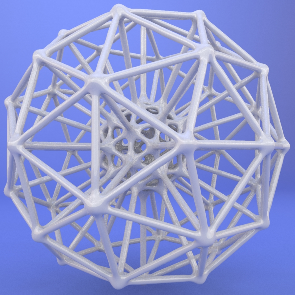 geodesic polyhedra (truncated icosahedra); small and large sizes connected at vertices