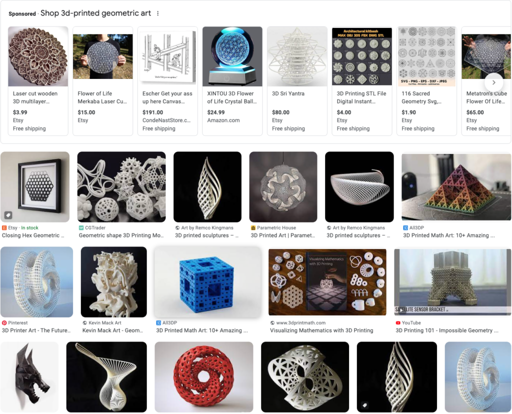 Google search results: 3d-printed geometric art