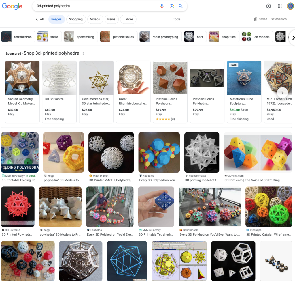 Google search results: 3d-printed polyhedra