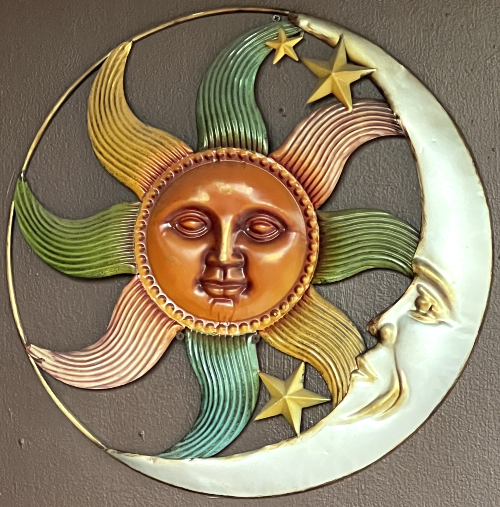 sun and crescent moon metal art