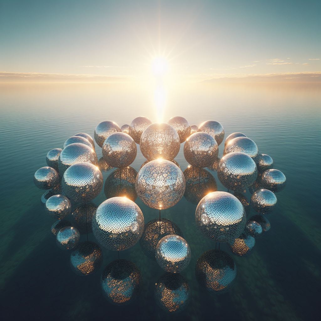 make an image of (a) sea of mirrored geodesic spheres