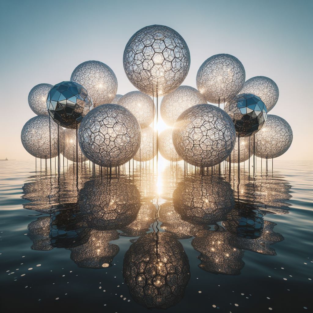 make an image of (a) sea of mirrored geodesic spheres